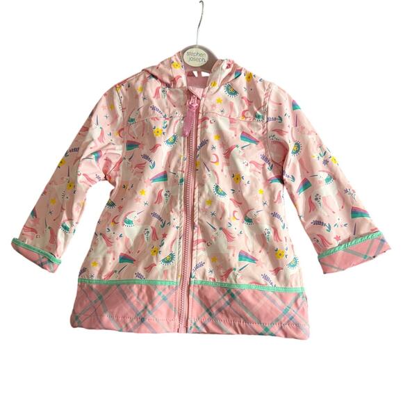 Stephen Joseph Baby Girls Toddler Pink Unicorn Raincoat Jacket Size 2T - Picture 1 of 5